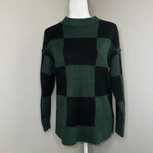 Arizona Green Black Checkered Sweater Women's Size Small Grunge Indie Slytherin